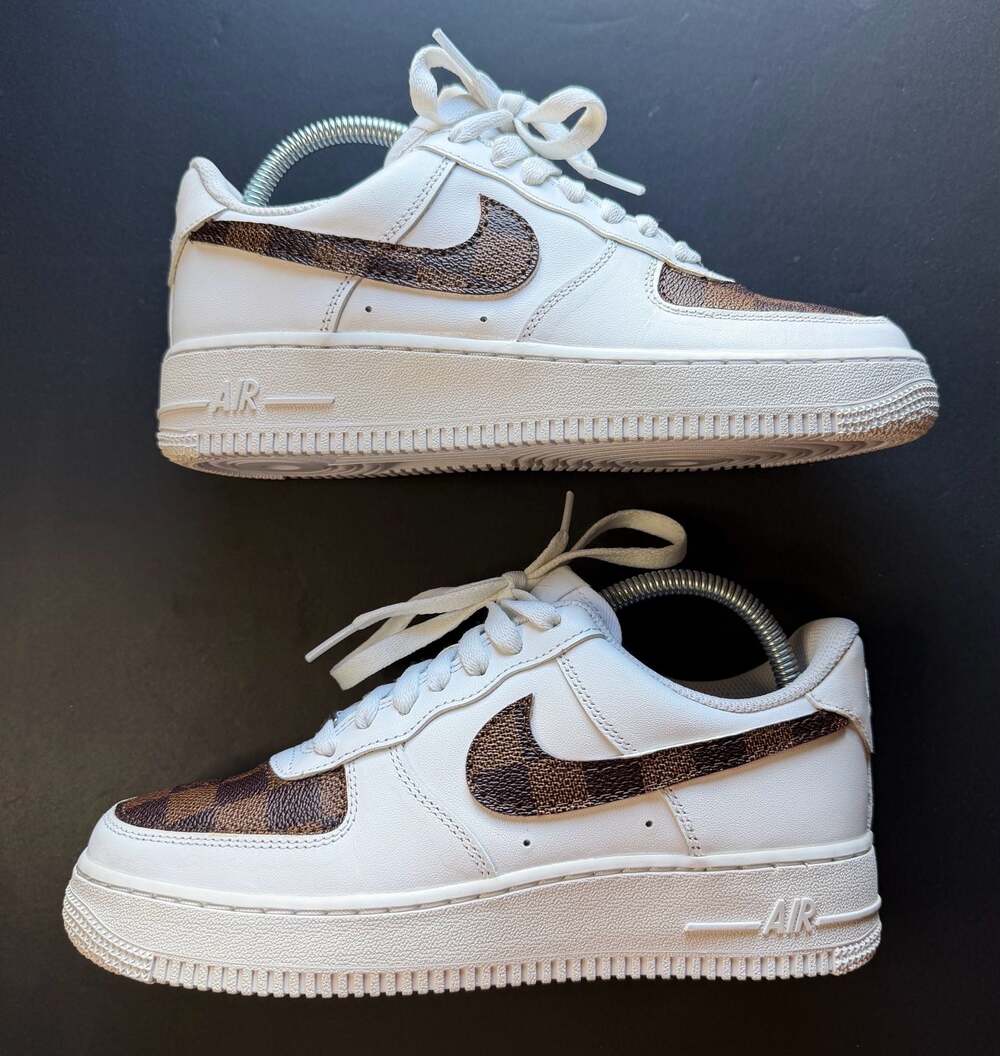 Size: 7.5w- Nike Air Force 1 Low Custom with Brown LV pattern - Picture 2 of 6